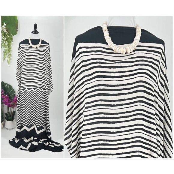 COPY - Black /White Chevron SARONG Kīkepa PareoBeach Wrap Skirt Summer Scarf - Picture 1 of 4